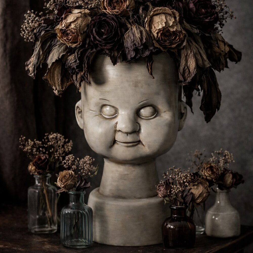 Killstar Creepy Baby Doll Head Vase Gothic Home Decor Goth Planter New In Box